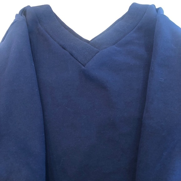 J.O.A Los Angeles Navy Blue V-neck Dressy Sweatshirt Pleated Cuffs Top Medium - Picture 5 of 8